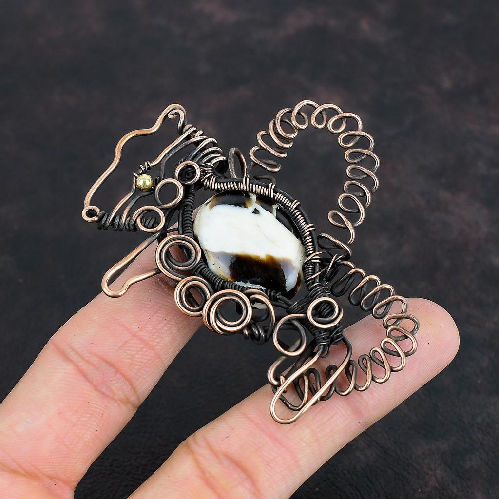 Кулон из яшмы «Арахисовое дерево», обмотанный медной проволокой, кулон в виде кролика, украшения из самоцвета яшмы «Арахисовое дерево», кулон ручной работы, медные украшения для подарков