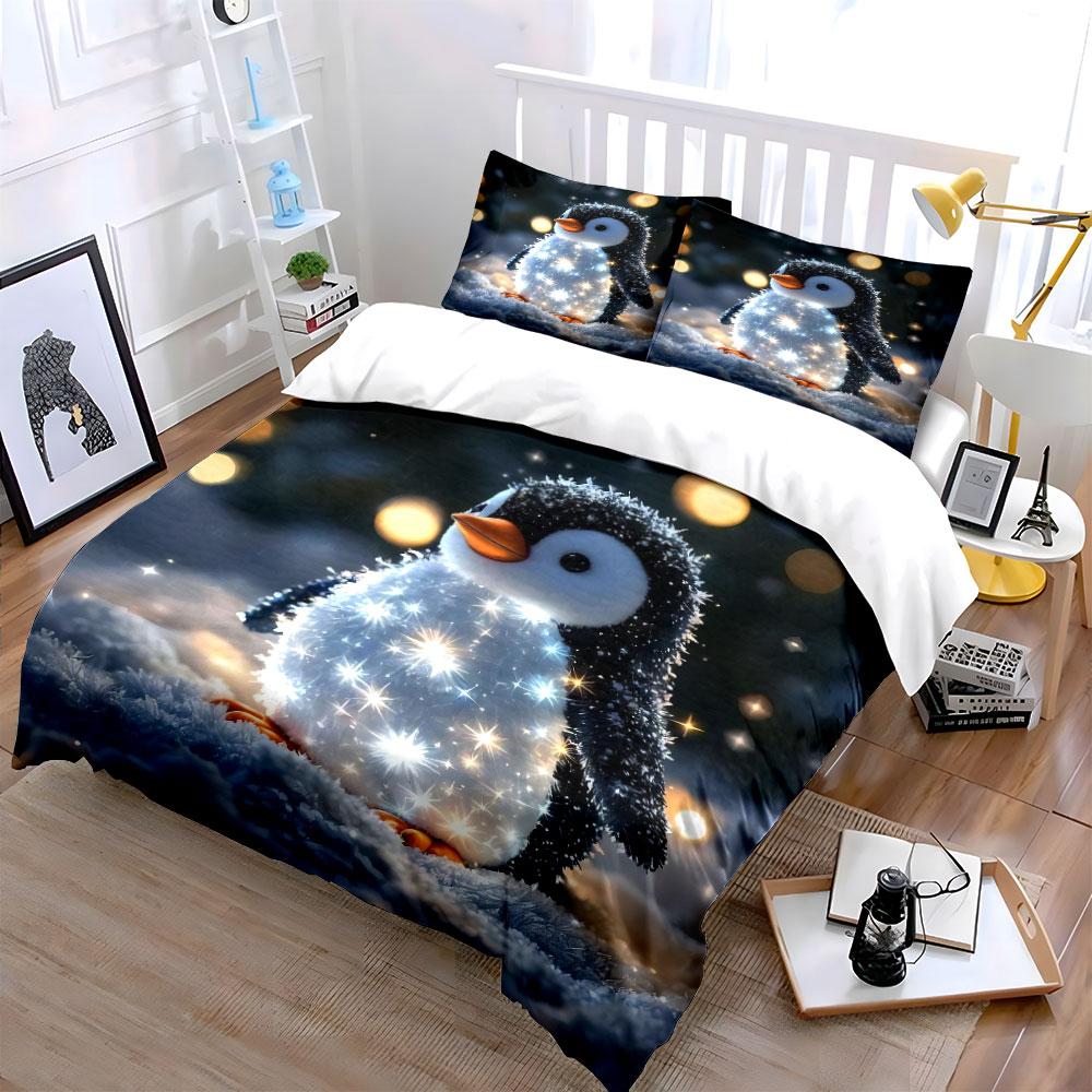 Winter Penguin Figurine Set Soft Skin-Friendly Bedding Set Includes 1 Duvet Cover And 2 Pillowcase, Gift