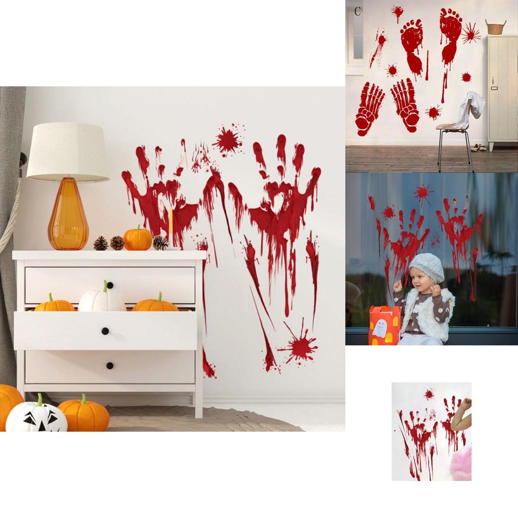 Halloween Decoration Vinyl Decal Blooding Handprint Bloody Sticker Realistic Red Blood Effect
