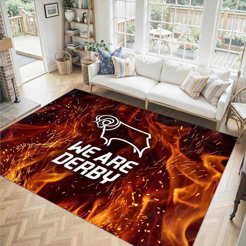 Derby County Football Design Crystal Velvet Carpet Cozy Non?Slip Printed Rug For Bedroom Living Room Entrance