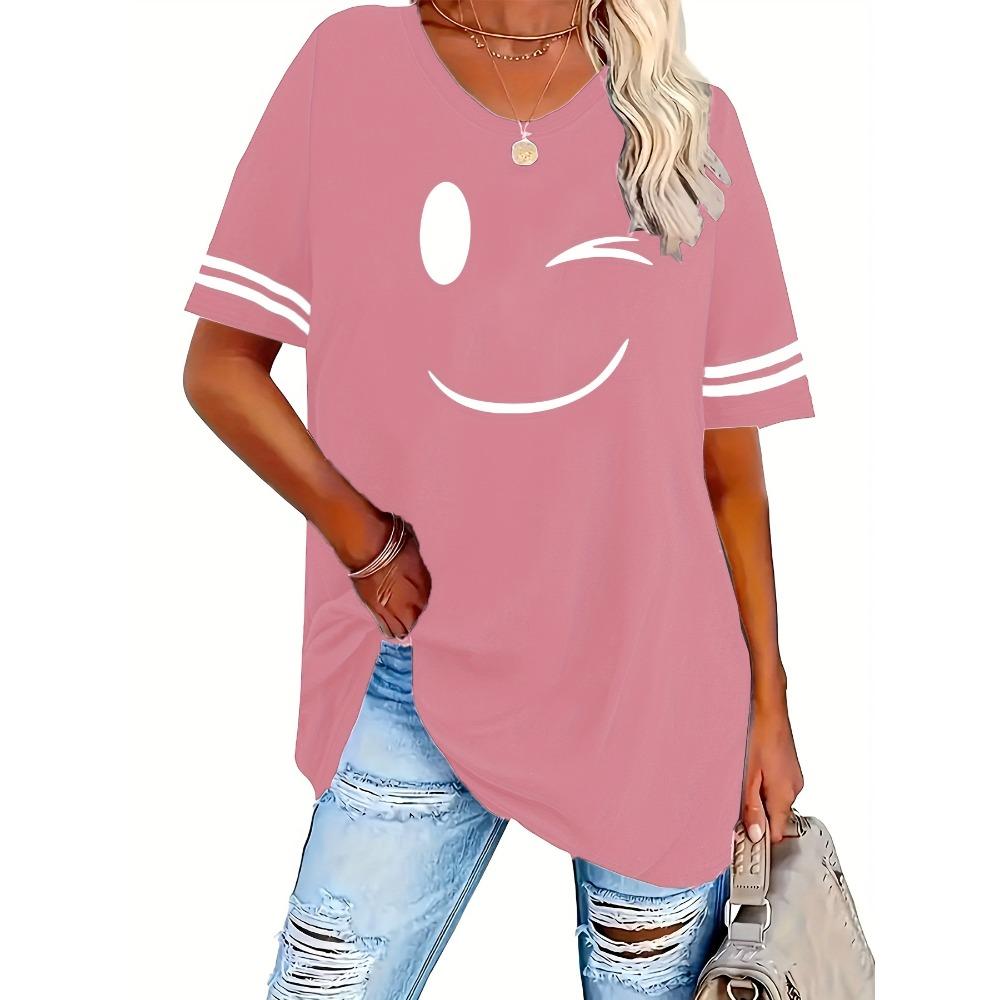 Женская футболка с принтом, круглым вырезом, короткими рукавами и полоску