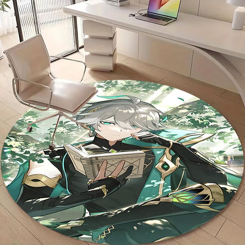 1pc Genshin Impact Alhaitham2 Design Printed Area Round Carpet for Bedroom Living Room Home Decor Rugs Mat Non Slip Mat Rug for Bedside