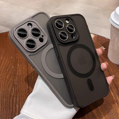 Для Magsafe Matte Armor Magnetic Wireless Charger Case для iPhone 15 14 13 12 11 Pro Max Plus противоударный защитный чехол для объектива