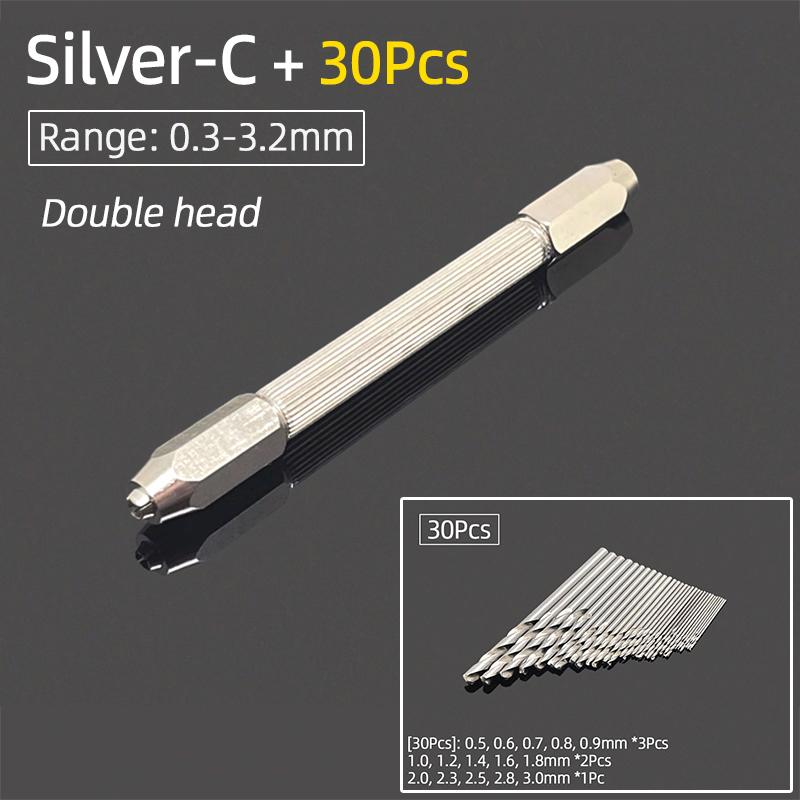 Мини-микро-алюминиевая двойная ручная дрель 0,3-3,2 мм, бесключевой патрон, ручные вращающиеся инструменты, ювелирные изделия, часы, сверление + спиральные сверла