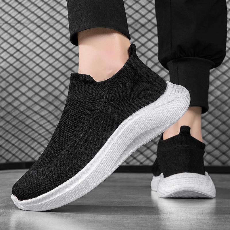 Новые полностью черные женские туфли сетчатые дышащие fly-knit носочные туфли нескользящие мягкая подошва для ходьбы повседневные спортивные туфли мужские