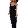 Backless Sleeveless Spaghett Strap Split Hem Patchwork Slim Fit Floor Length Solid Color Cocktail Prom Party Maxi Dress Strappy Dress