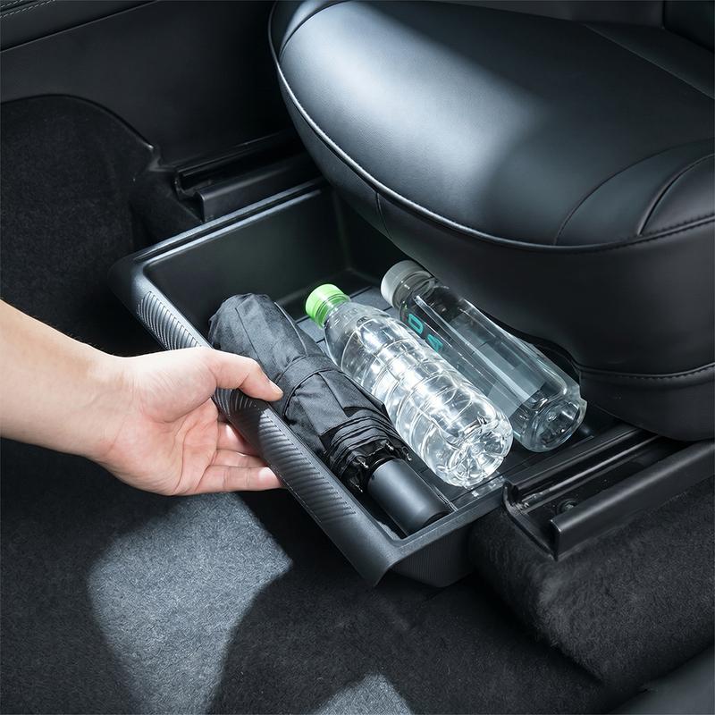 For Tesla New ModelY Juniper 2025 2026 Car Under Seat Storage Box Case TPE Front And Rear Seat Underseat Drawer Tray Accessories