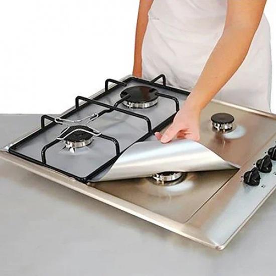 4 Pcs Square Foil Gas Hob Protector Liner Easy Clean Reusable Protection Pad Gas Stove Stovetop Protector Kitchen Accessories