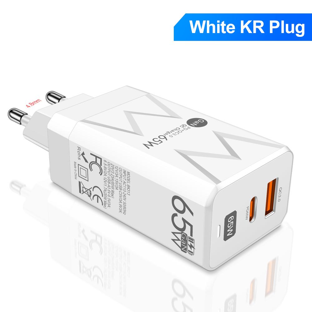 PD Fast Charging 65W GaN Type C QC 3.0 Quick Charger Wall Adapter For iPhone iPad Xiaomi Samsung EU/US/KR Plug
