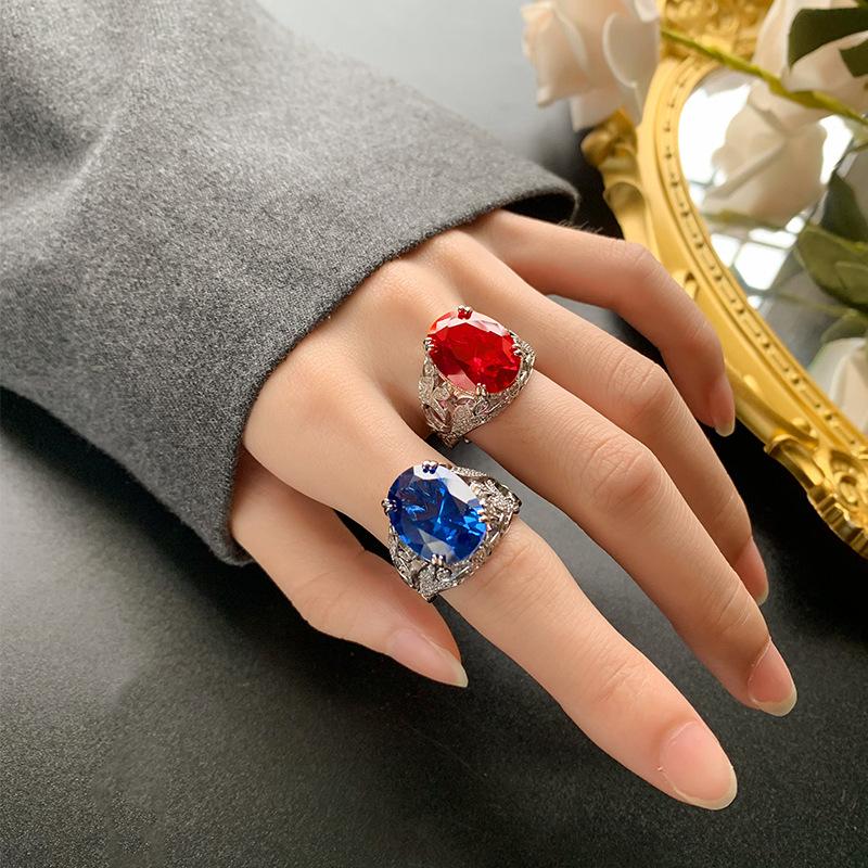 Jewelry Copper Bottom Gold-Plated Simulation Color Treasure Bird'S Nest Cut Corundum Egg-Shaped Ring Female 12 * 16