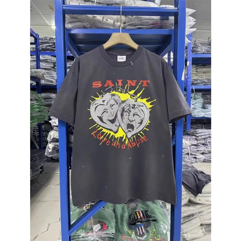 Printed Cotton Short Sleeved Street Versatile Casual Tshirt For Unisex And Unisex New Retro Saint Creative Mask Pattern