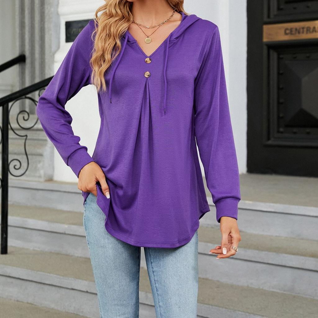 JKASHDK Женская мода на лето и весну, повседневные однотонные свободные блузки и рубашки с длинным рукавом и v-образным вырезом с принтом