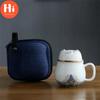 Hi Ceramic Teacup with Infuser and Lid Portable Travel Coffee Cup with Filter and Bag 320ML