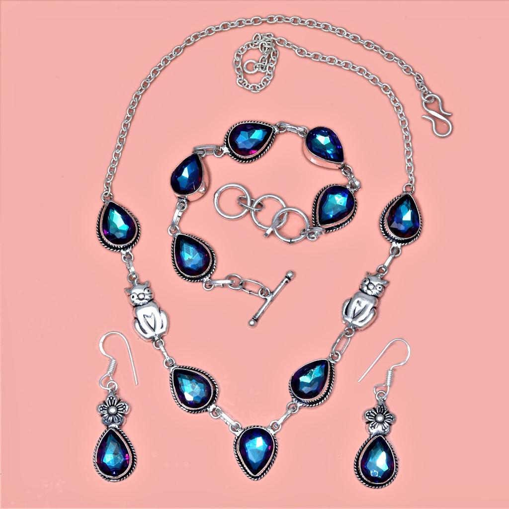 Mystic Topaz Titanium Handmade For Birthday Gift Jewelry Set 18-20''