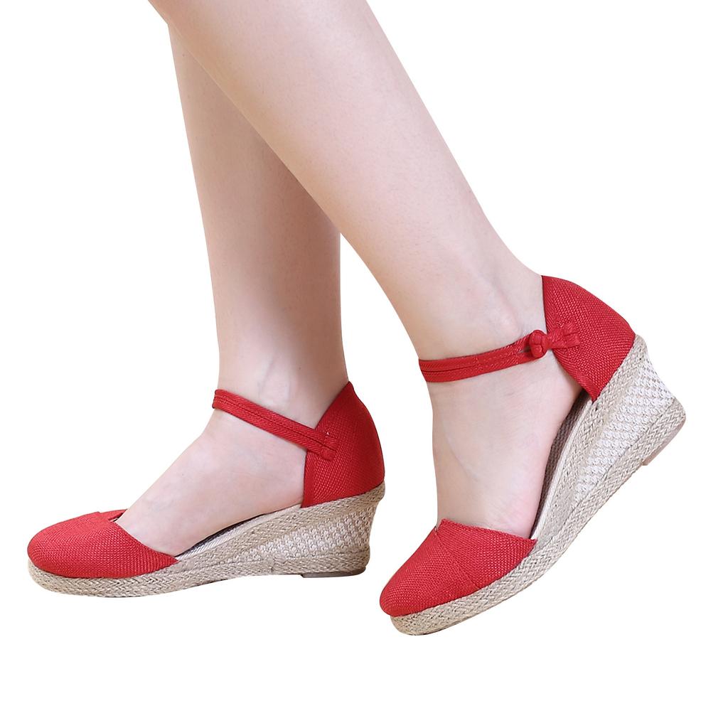 Womens Sandalias Wedges Comfortable Pointed Hemp Rope Weaving Casual Shoes