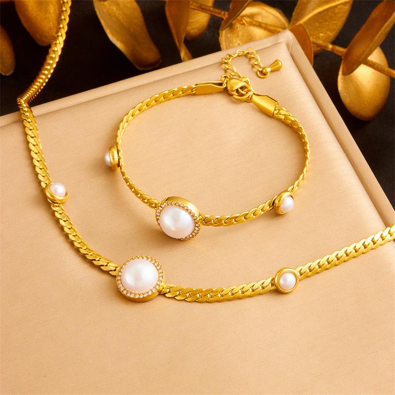 Gold Mother of Pearl Heart Jewelry Set Necklace Earrings for Women
