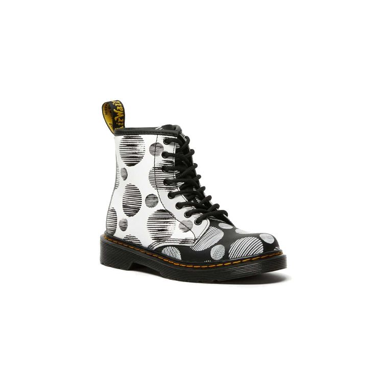 Dr. Martens 1460 Junior Full Print Polka Dot Mid-Top Casual Zip Boots Waterproof Durable Childrens Leather Boots Kids Boots Black White 27071009