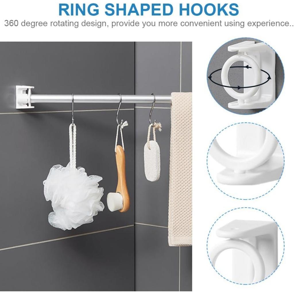 Крючки для карнизов для штор, держатели для душевых штанг, настенные, держатели для душевых штанг, 5 шт. в упаковке — сверление не требуется — с вращающимся на 360 ° кольцом