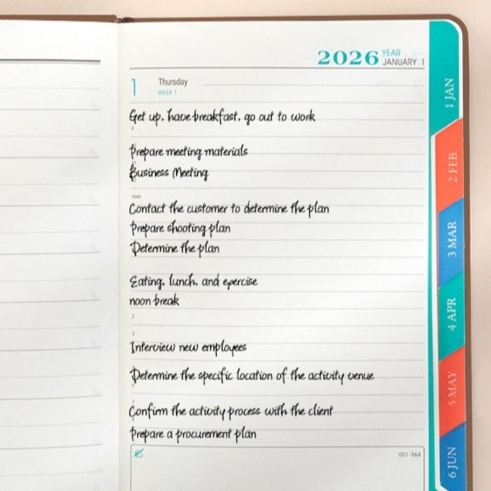 Professional 2026 Planner Book 360 Pages PU Academic Daily Organizer Colored Monthly Mark A5 Self-Discipline Calendar Planner