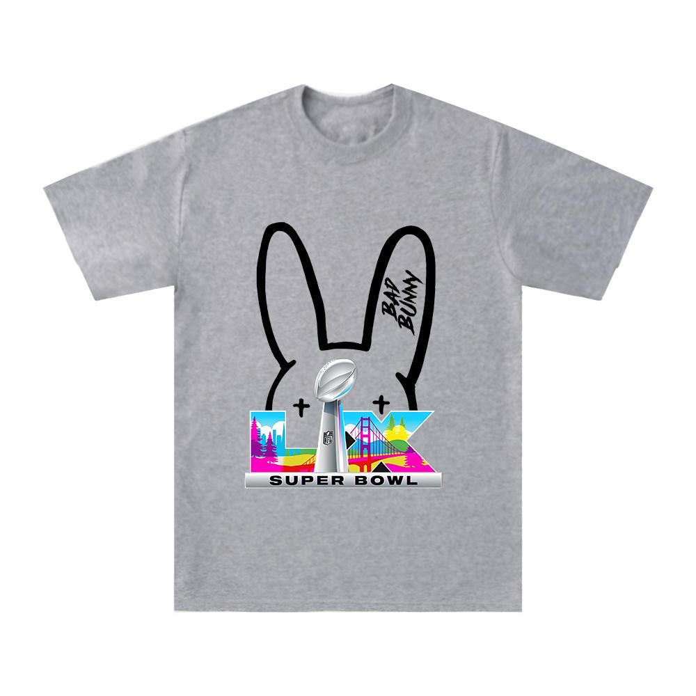 Bad Bunny Super Bowl Logo Unisex T-Shirt Women Men Fashion Short Sleeve Y2k Clothes Cotton Graphic High Quality Tees  couple matching outfits vacation