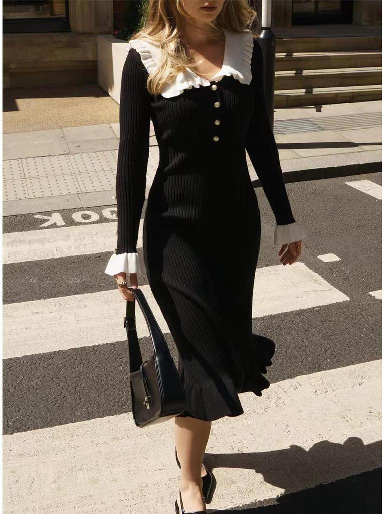 2024 Ретро-платье-свитер в европейском и американском стиле на осень/зиму