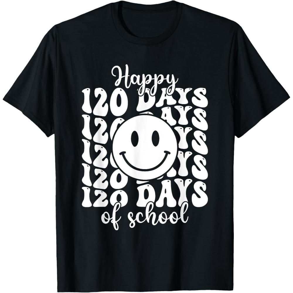 Happy 120 Days Of School Groovy For Teachers Students Boys Girls Cotton Men T Shirt