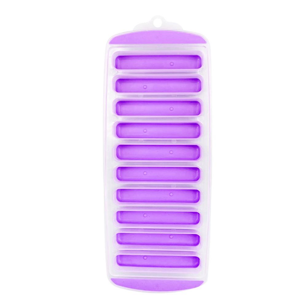 DIY 10 Holes Long Strip Ice Cube Mold with Lid Homemade Ice Cube Tray Silicone Baking Mold Cold Drink
