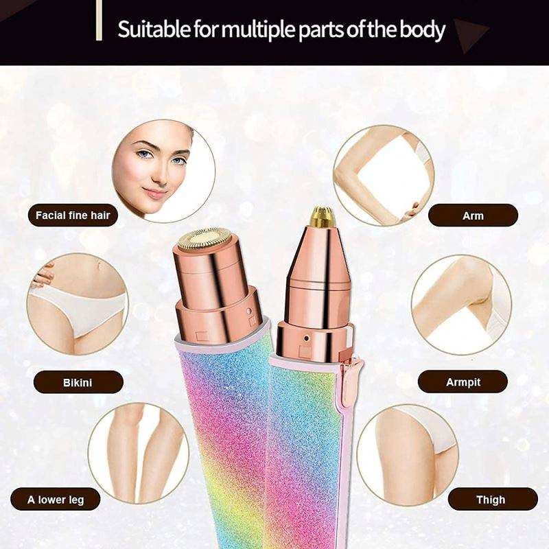 2 IN 1 Electric Eyebrow Trimmer USB Rechargeable Body Facial Hair Removal Lipstick Shape Mini Epilator for Women Colorful Starry Sky