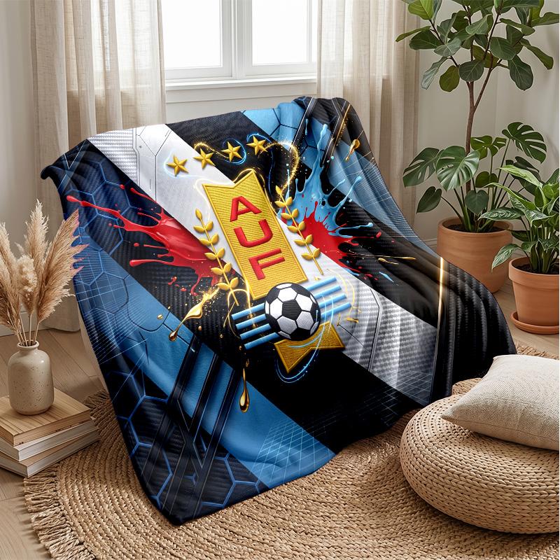 Uruguay Football Printed Flannel Blanket Skin Friendly Warm Decorative Throw for Indoor Couch Bed Daily Use