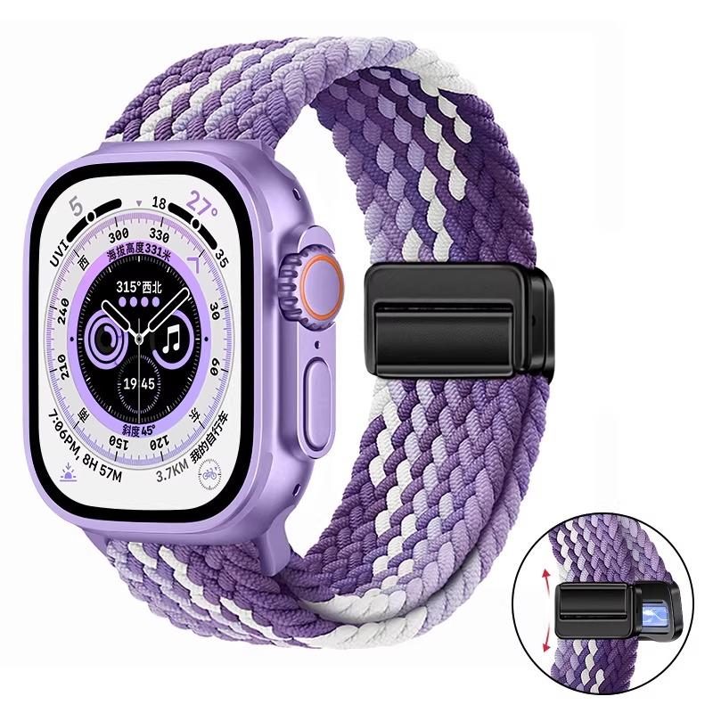 Плетеное нейлоновое петлевое ремешок для Apple Watch Ultra 3 2 49 мм 11 10 46 мм 42 мм 9 8 7 45/41 мм Магнитный ремешок iWatch 6 5 SE 44/40 мм Correa