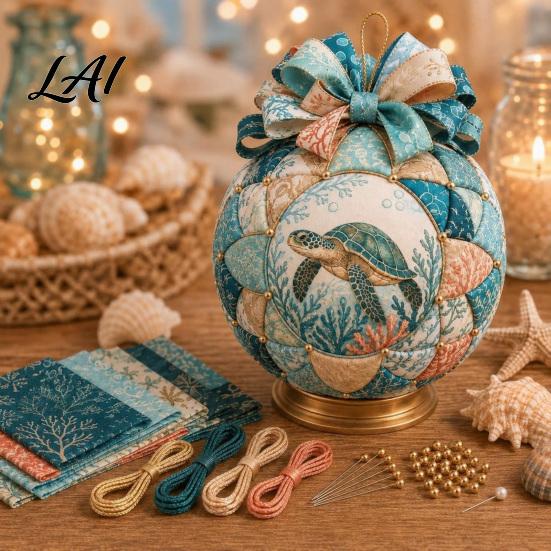Decorative Marine Elements Kit Ocean Treasures DIY Patchwork Ball Ornament Kit Nautical Dolphin Fabric Craft Making Desktop Scenery Set Set Coastal