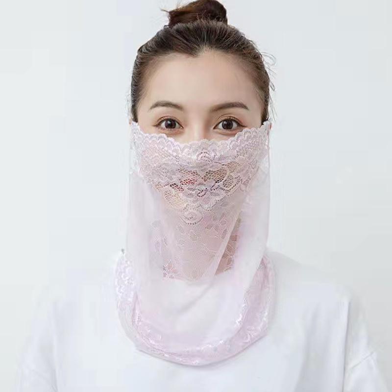 Women Embroidery Pattern Anti-UV Multiple Colors Outdoor Sunscreen Mask Summer Neck Flap Cover Breathable Lace Cycling Accessories