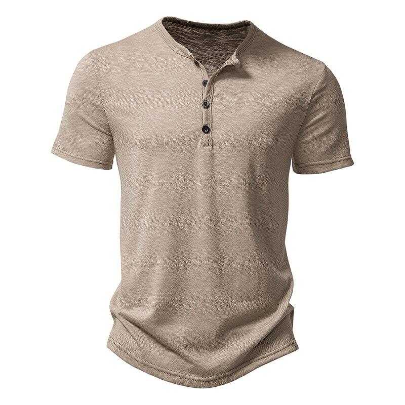 Men's Short-sleeve T-shirt Henley Collar Summer Casual Solid Color T Shirt for Men Polo High Quality Mens T-shirts