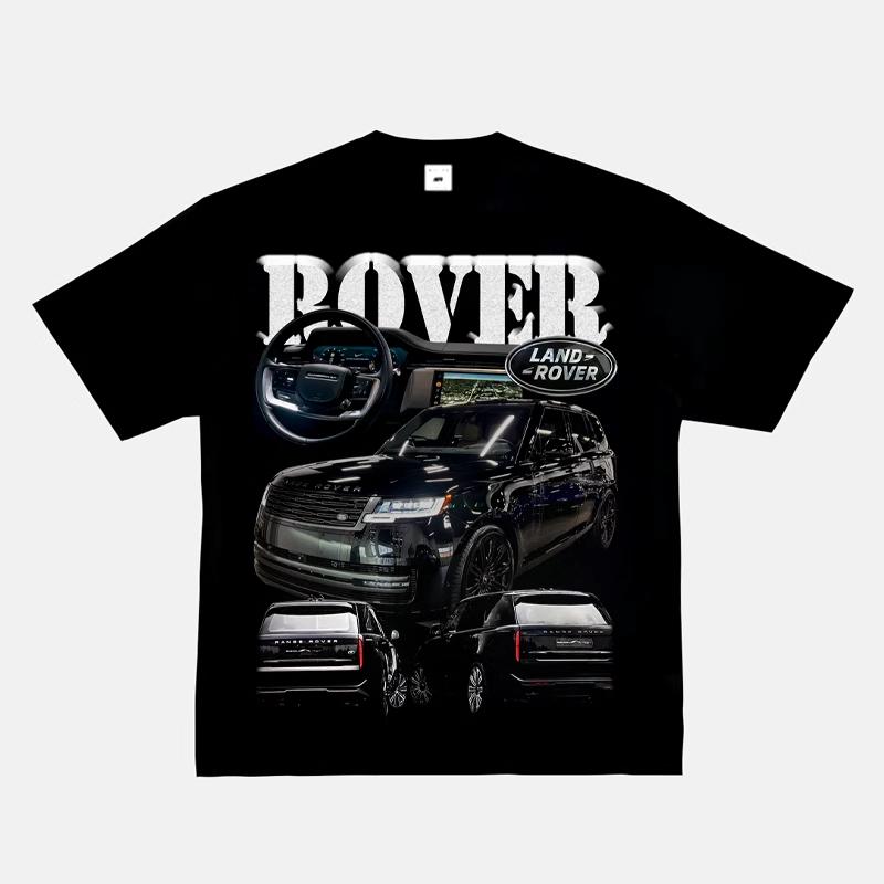 2024 RWB Car Black and White Short Sleeve JDM Car Culture T-shirt Hip Hop American Small Neckline Hiphop Top Vintage