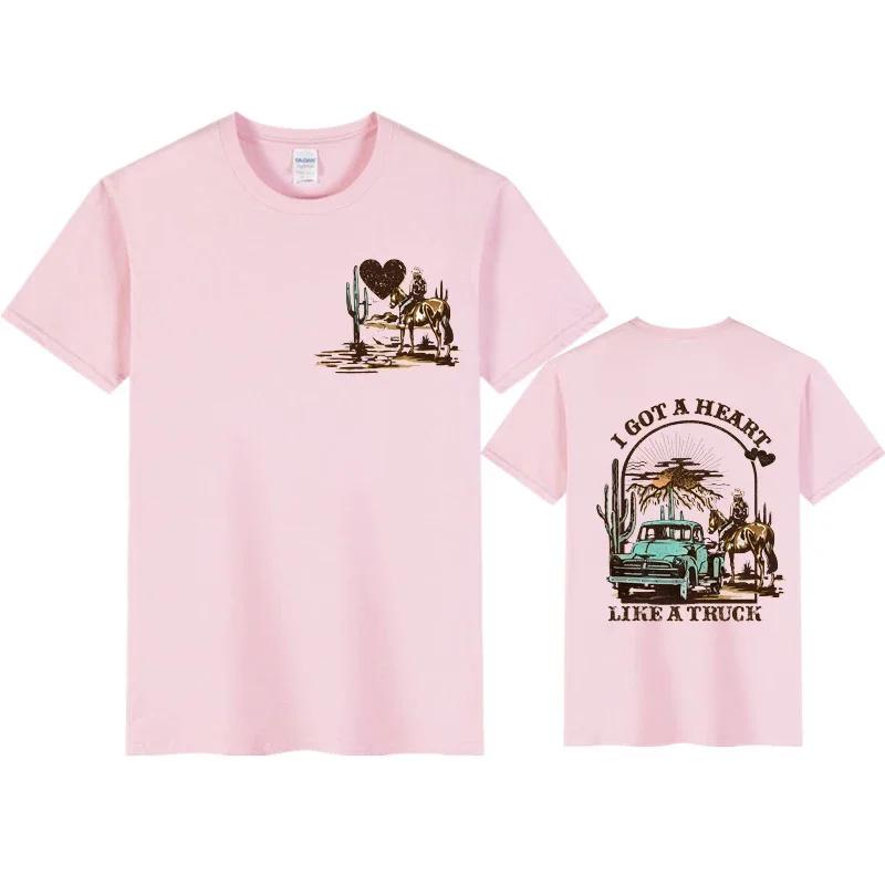 Women Tshirts I Got A Heart Like A Truck Front and Back Shirt Cowboy Tshirts Western Rodeo Desert T Shirts for Women Clothing