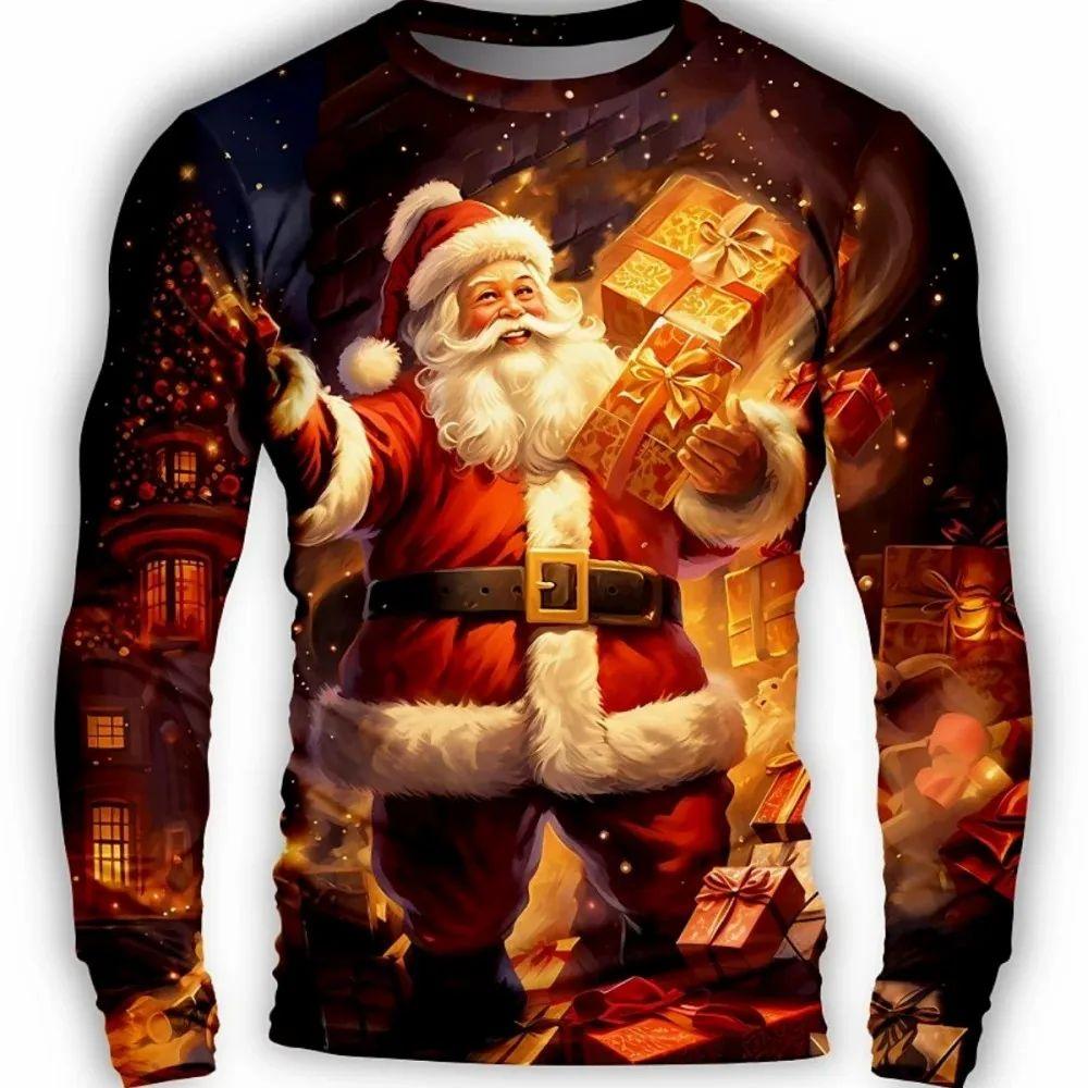 Man Business Christmas Party Series Fake Suit Fashion Interesting 3d Printed Long Sleeve Crew Neck Trend Plus Size Clothing