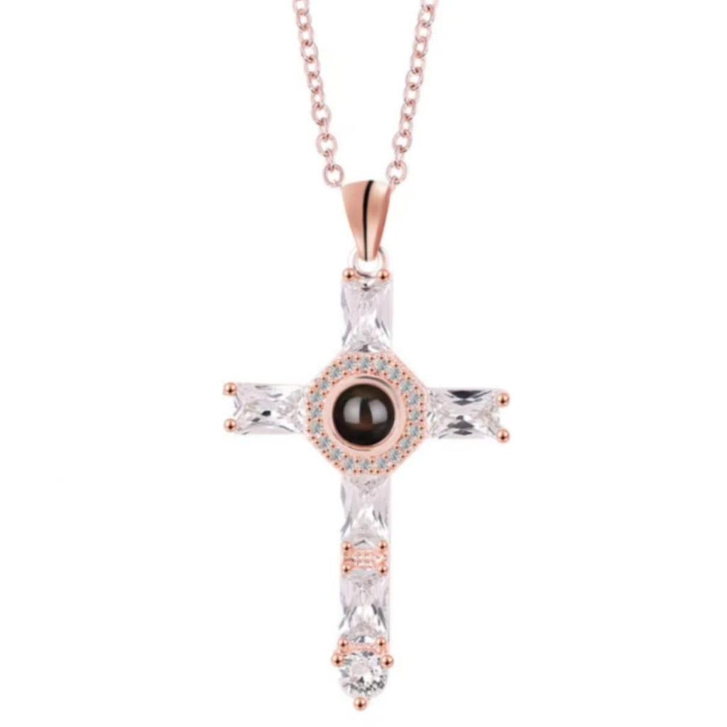 Summer Cross Inlaid Diamond Letter Necklace for Women - Custom Picture Projection Jewelry Accessory