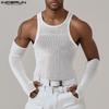 Men Sleeveless Solid Rib Casual Fitted Tank Tops with Oversleeve