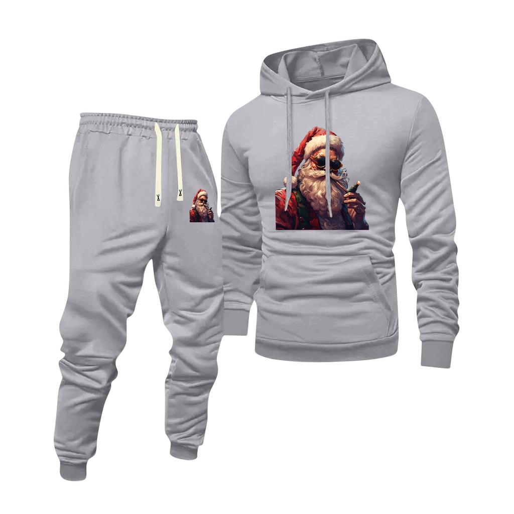 Мужской худи с принтом и спортивные штаны, повседневный спортивный костюм
