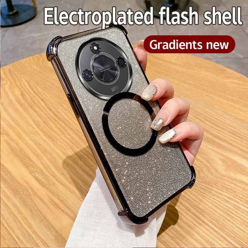 Ударопрочный прозрачный магнитный чехол для телефона с кольцом для Honor Magic 4 5 6 Lite X9 X9A X9B 5G 50SE 50 60 70 80 90 100 200 Pro Glitter Cover
