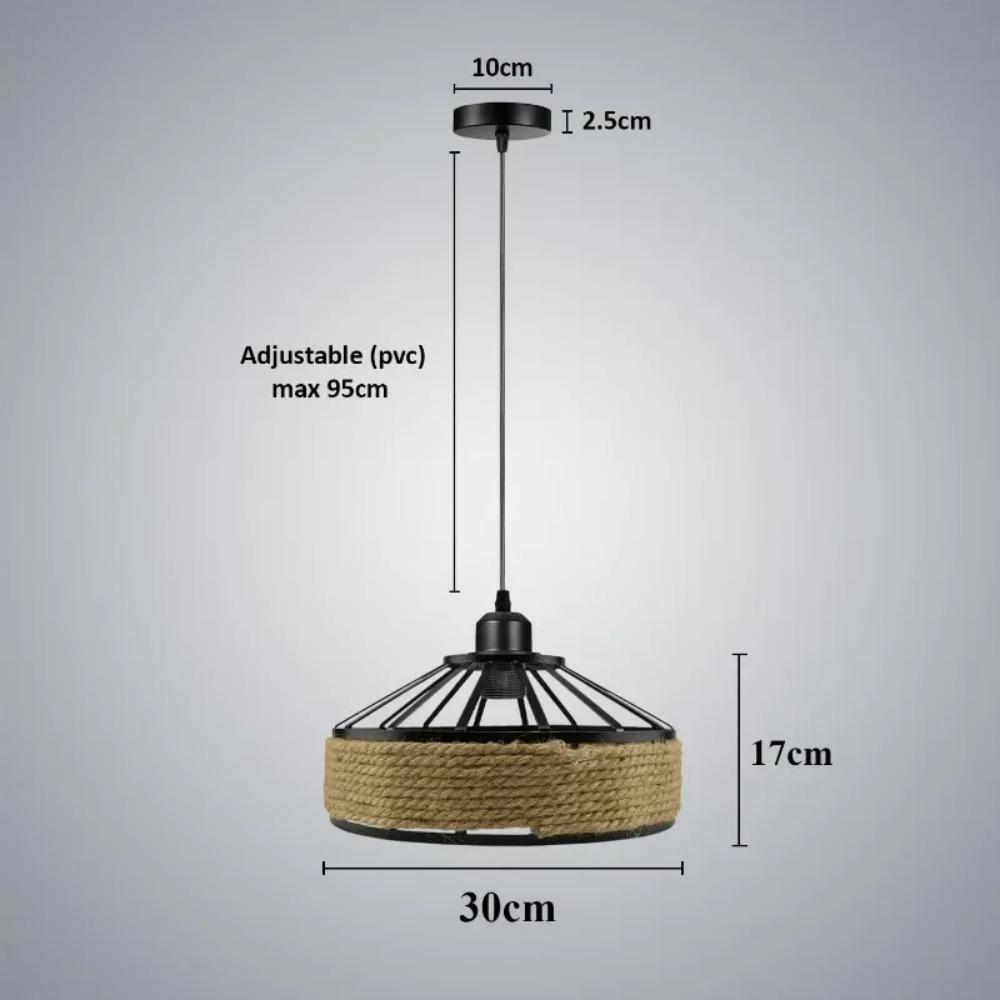 Industrial Pendant Light, Vintage Black Metal Lamp with Manila Rope, Rustic Wall Sconce for Bathroom Hallway Living Room