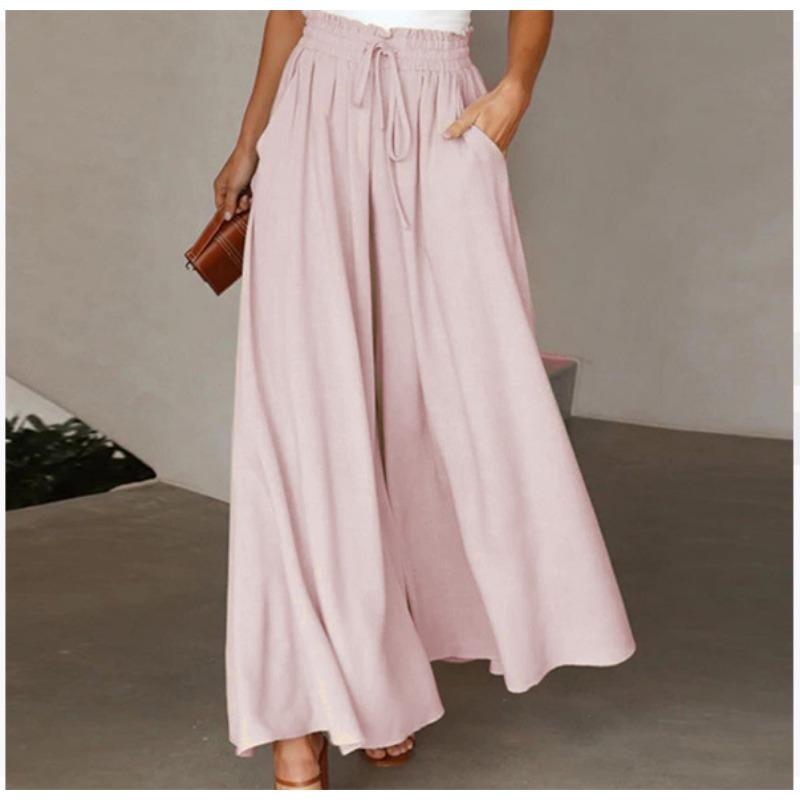 Летняя мода Женские брюки с широкими штанинами и эластичным поясом Широкие штанины Высокая талия Длинные брюки Женские