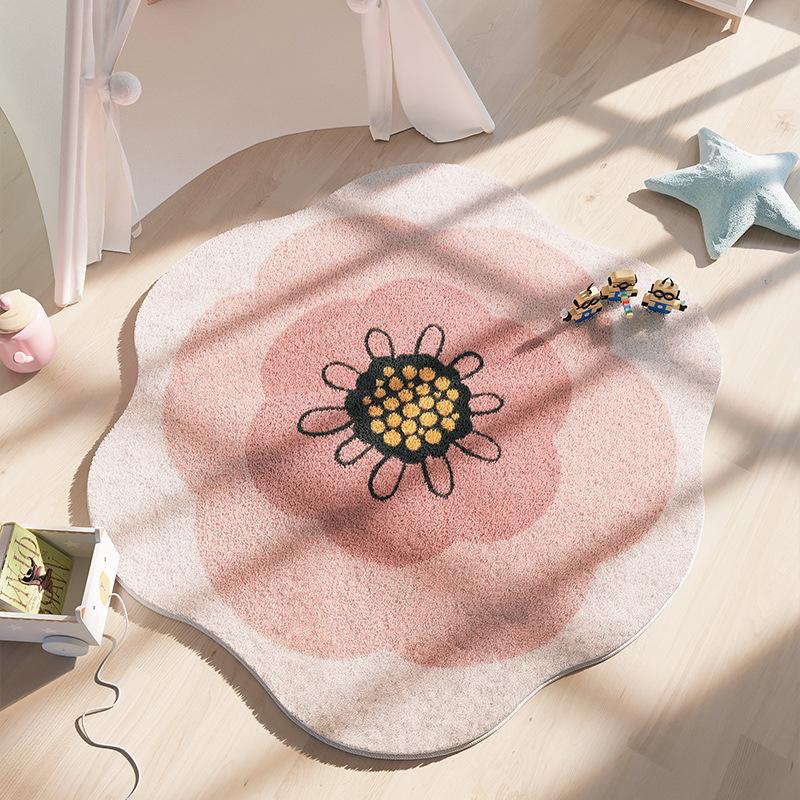 Ins Style Rug Round Imitation Cashmere Carpets Cute Girly Bedroom Carpet Cloakroom Lounge Mat Living Room Sofa Coffee Table Rug 
