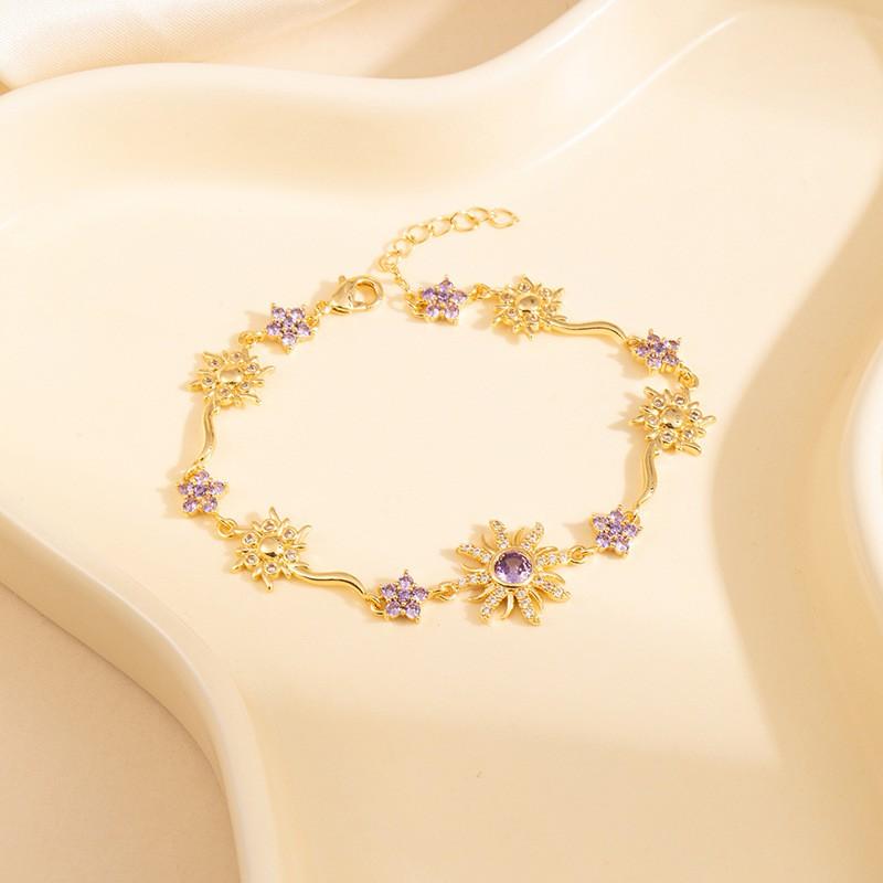 Sunflower Bracelet Women Copper Plated With Zircon Crystals Colorful Floral Design Lightweight Elegant Minimalist Jewelry