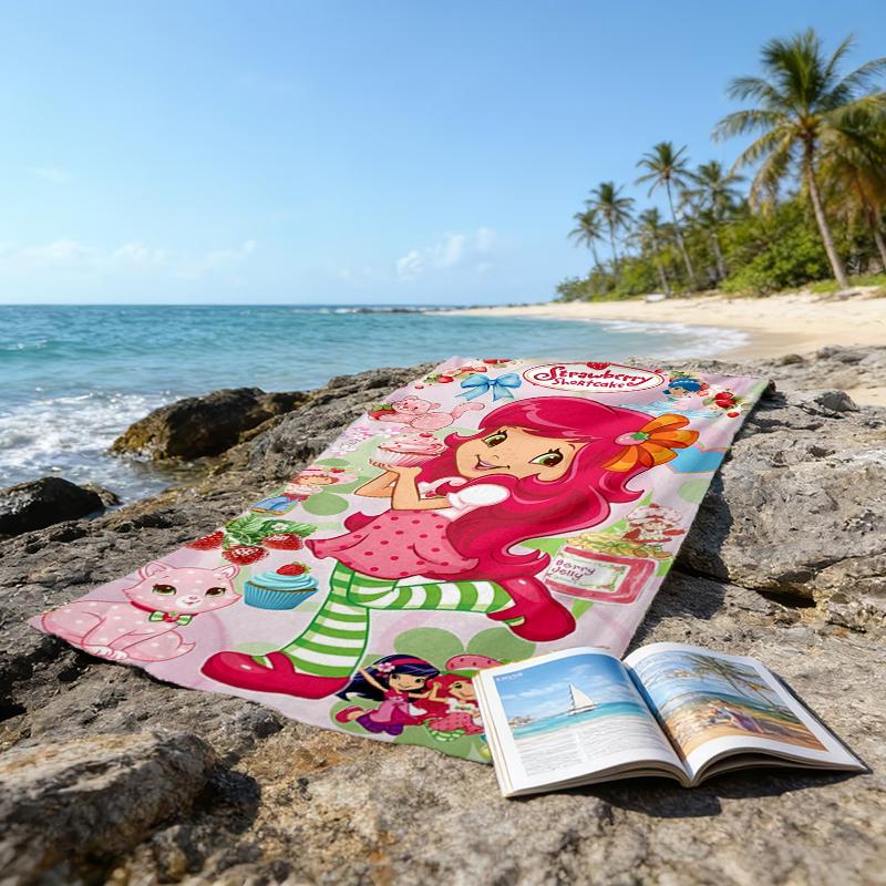 1pc Princess Strawberry11 Beach Towel, Beach and Seaside Swimming Pool Equipment, Fashion Pattern, Rectangular, Travel Essentials