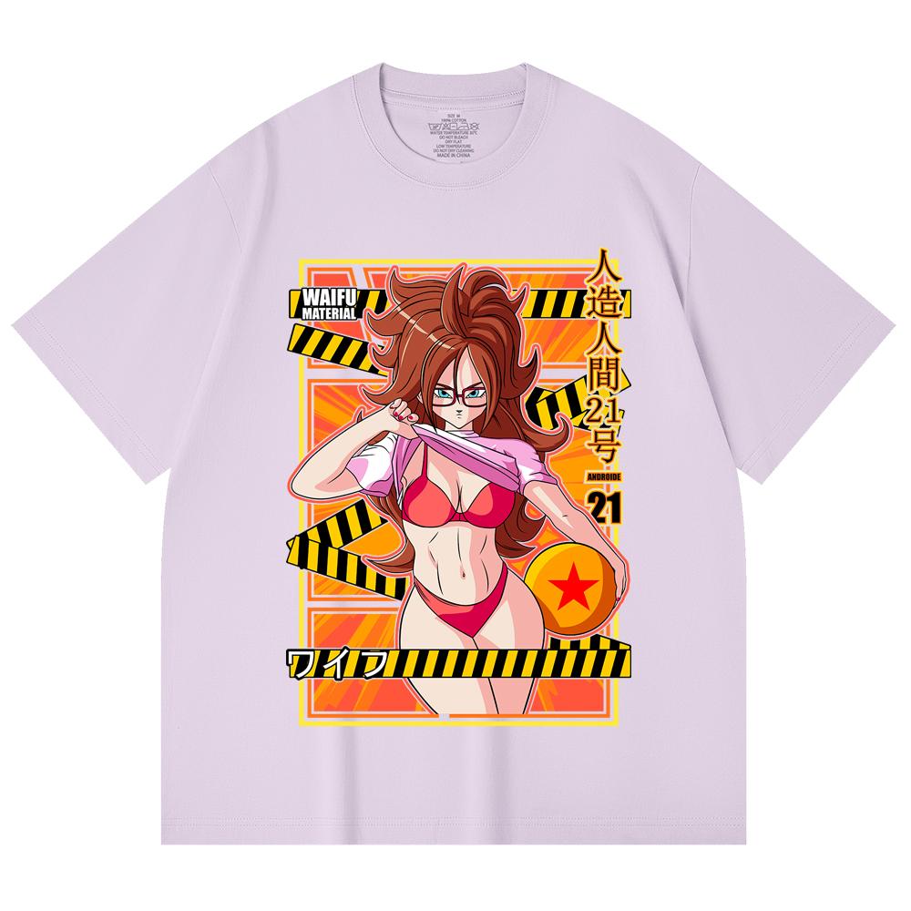 230 г/м² 100% хлопок Dragon Ball V25 Андроид 21 Ваифу Принт Унисекс Тяжелая хлопковая футболка
