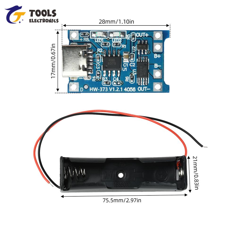 Модуль зарядного устройства для литий-ионных аккумуляторов 18650 с USB Type-C TC4056, индикатором защиты, держателем для аккумулятора и защитой