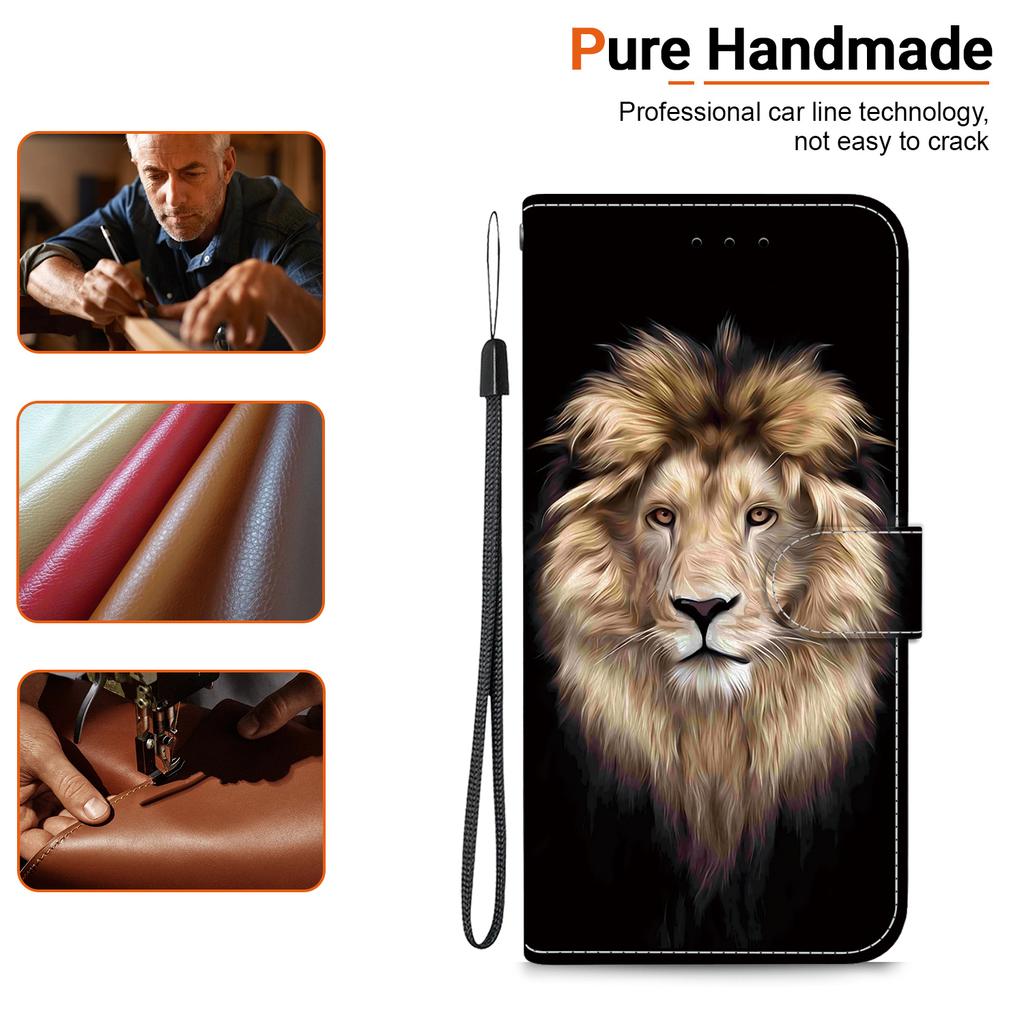 Чехол-книжка Majestic Lion The King's Gaze Pattern из искусственной кожи для iPhone Samsung Infinix TECNO OPPO Realme Moto... для более чем 900 моделей телефонов