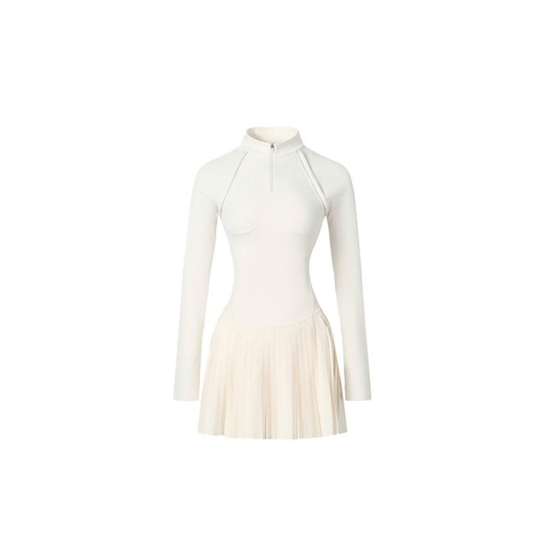 Womens Tennis Outfit Set With Half-Zip Detachable Long Sleeve Top Pleated Skirt Anti-Slip Design Fall Winter