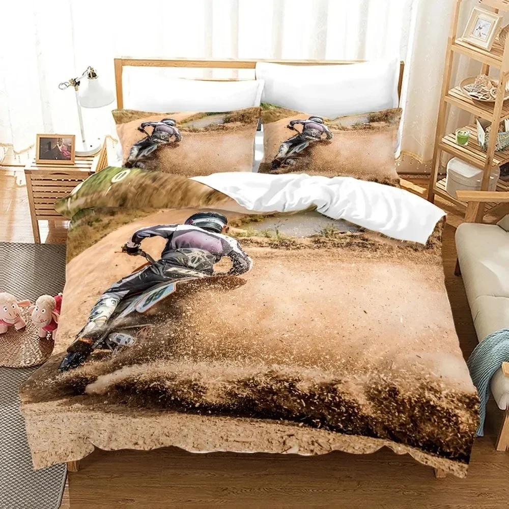 Dirt Bike Motorcycle Rider Comfortable Duvet Quilt Cover Pillowcase Bedding Set Children Bedroom Decoration Home Textile